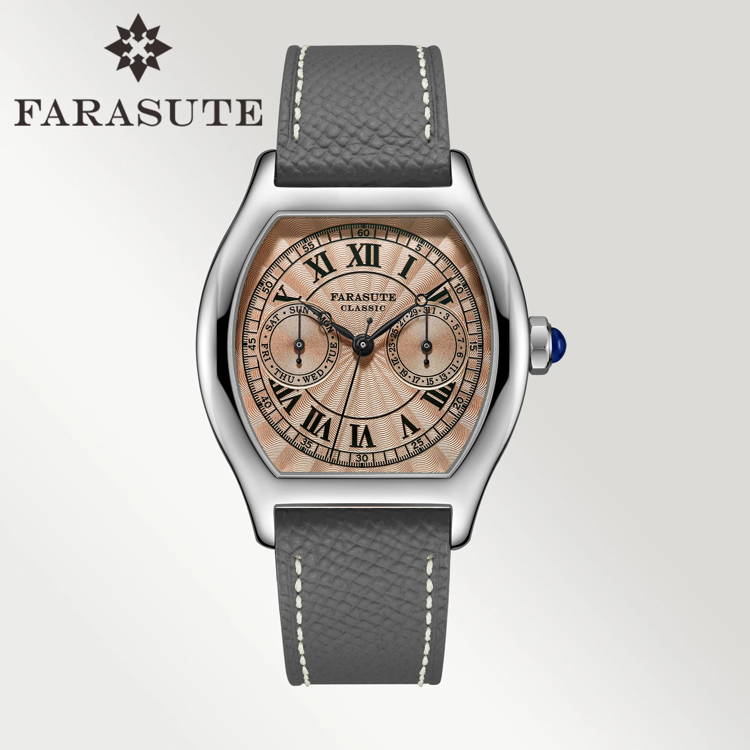 FARASUTE 36 มม.Retro Men นาฬิกาควอตซ์ VH64 การเคลื่อนไหวสแตนเลสกีฬาแฟชั่น Sapphire กระจกนาฬิกากันน้ํา relogio