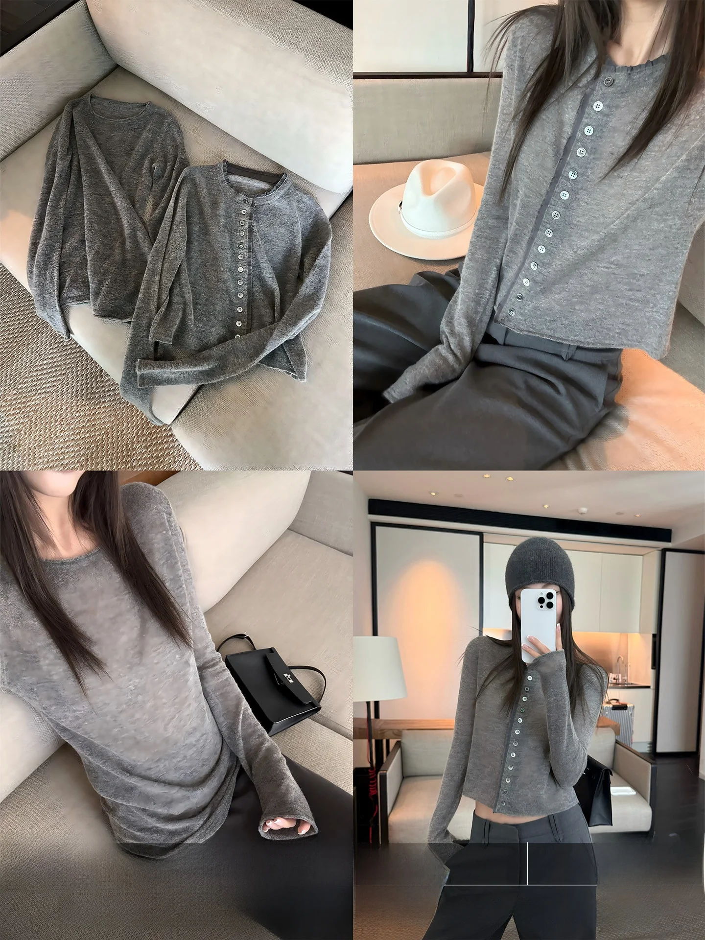 

Женский вязаный кардиган из смесовой шерсти альпака 4PRIL, с круглым вырезом, приталенный, с длинными рукавами, базовый, для повседневной носки, в стиле кэжуал