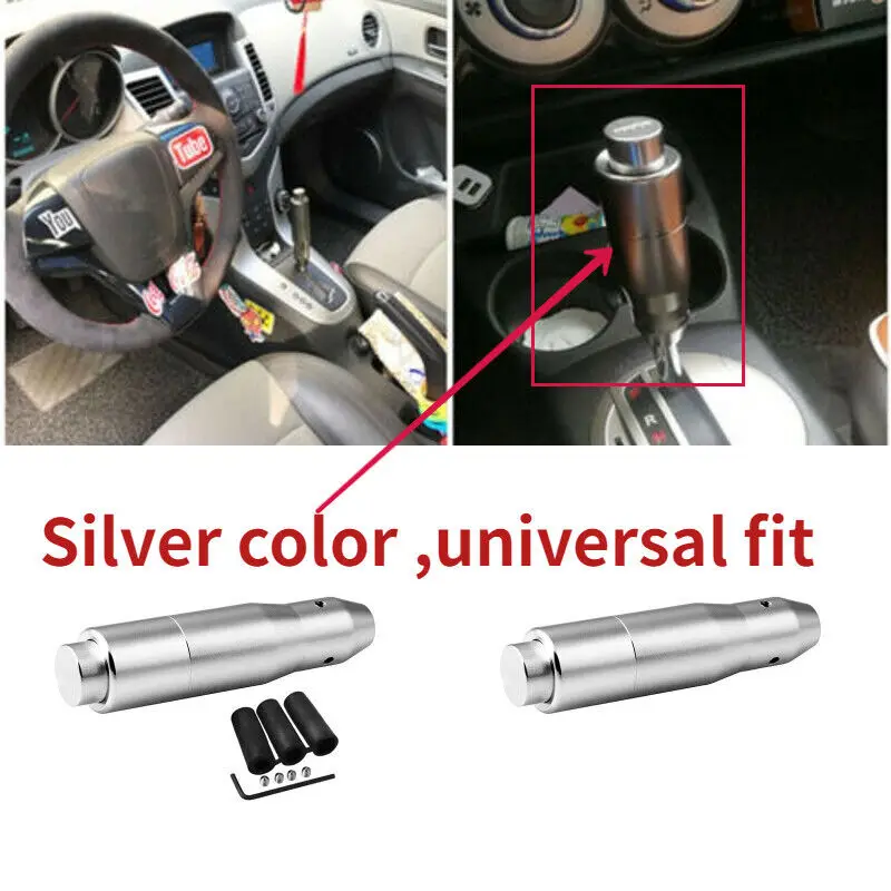 

JDM Universal Aluminum Silver Alloy Automatic Car Accessories Interior Parts Gear Shift Knob Shifter Lever W/Button Replacement