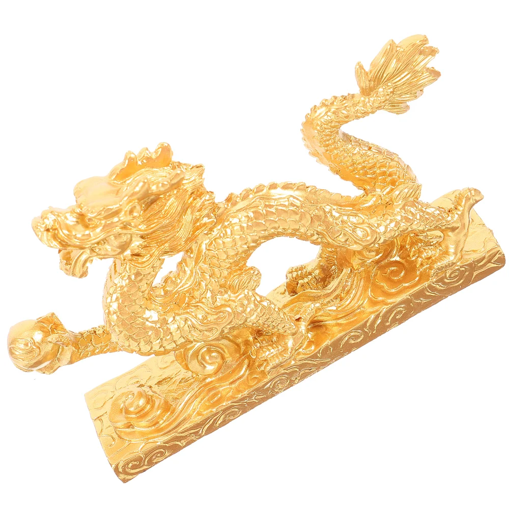 Home Decoration Tableware Chinese Style Resin Dragon Statue Gold Cabinet Ornament Craft Figurine Vintage