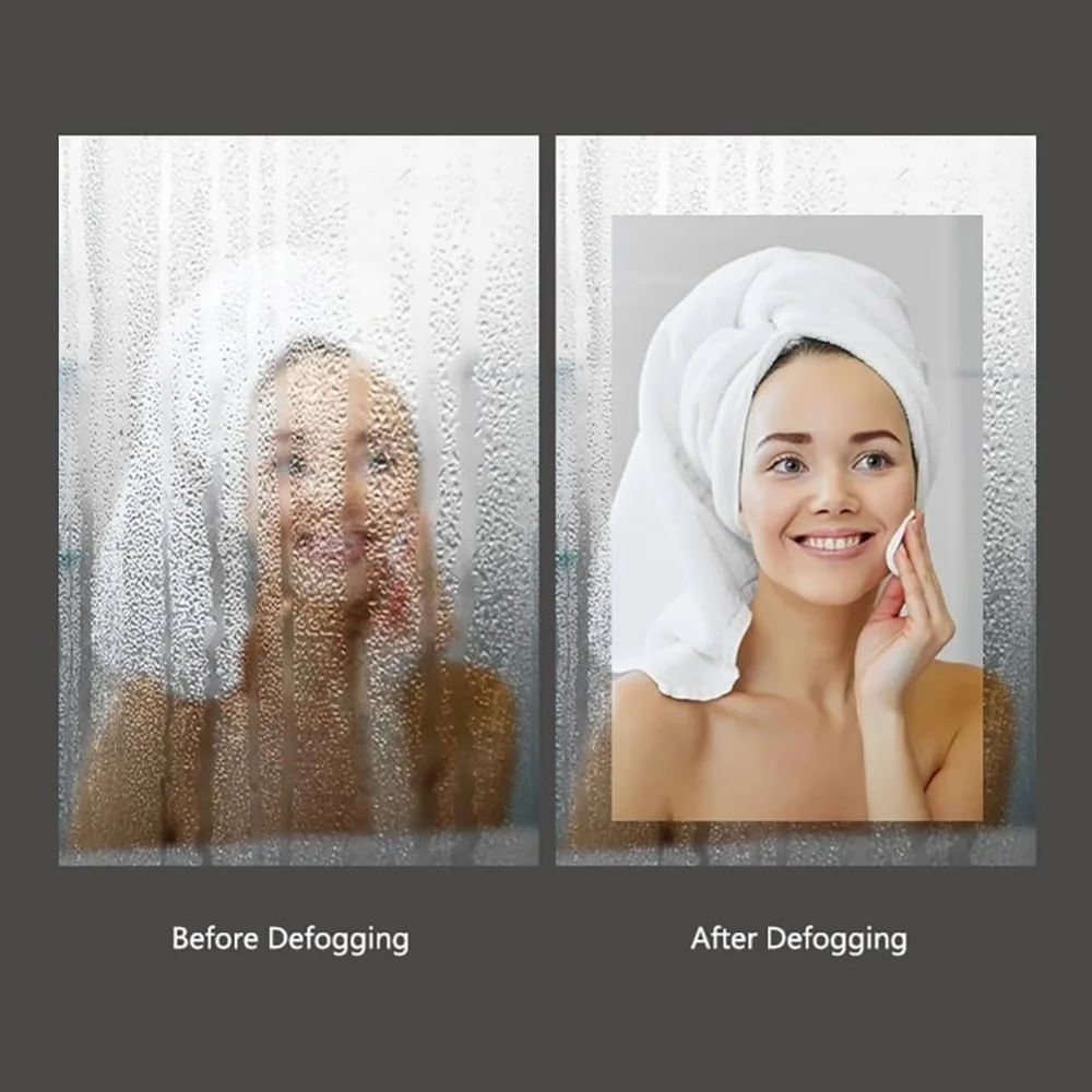 Espelho de parede LED meia lua moderno de 35 x 24 polegadas com recurso de maquiagem inteligente antiembaçante e regulável em 3 cores