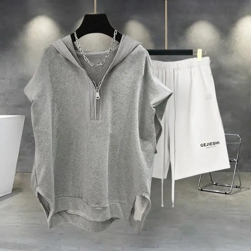 

Large Size 300 Pou Men's Casual Sports Summer Clothes Svel Vest f Zipper Cool Haome Matching Set Summer