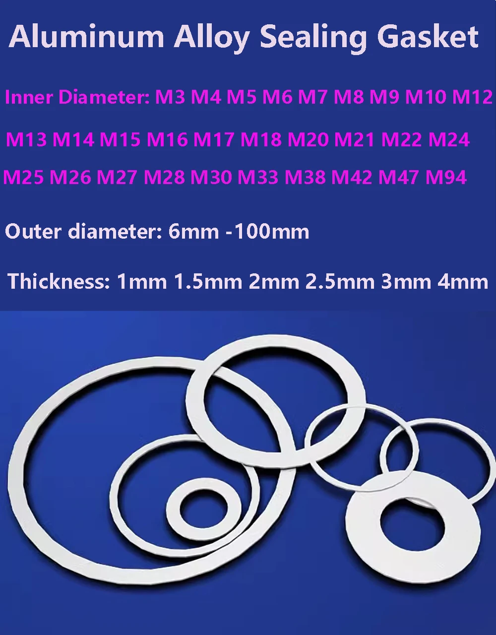 Aluminum Alloy Gasket  Ultra-Thin Metal Sealing GasketM3 M4 M5 M6 M7 M8 M9 M10 M12 M13 M14 M15 M16 M17 M18 M20~M94