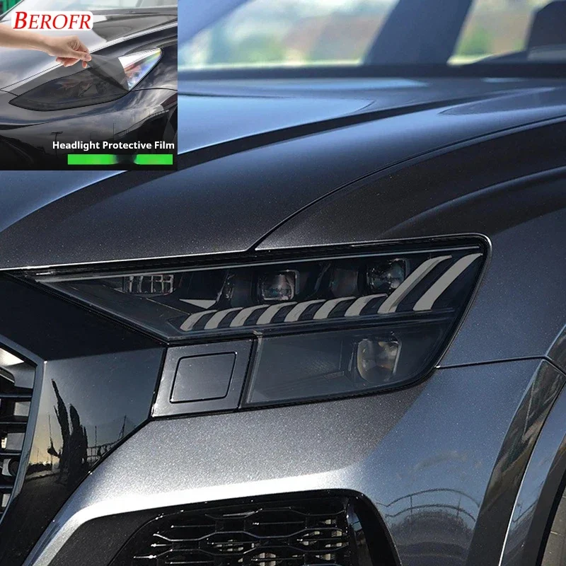 

2 Pcs Car Headlight Protective Film Smoke Black Tint Wrap Vinyl Transparent TPU Sticker For Audi Q8 SQ8 RSQ8 2019 2020 2021 2022