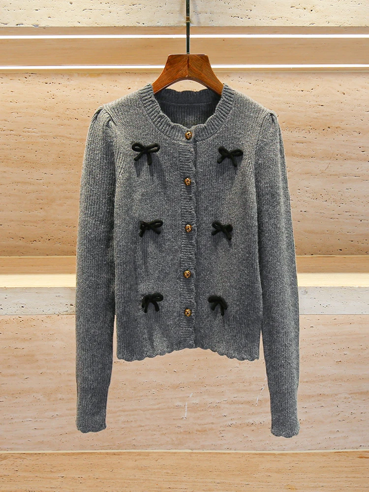 

High-End Autumnal Knitted Cardigan Women's Faion Knot Small Fraance Sle Top Quali Chinese Brand MIU MEM