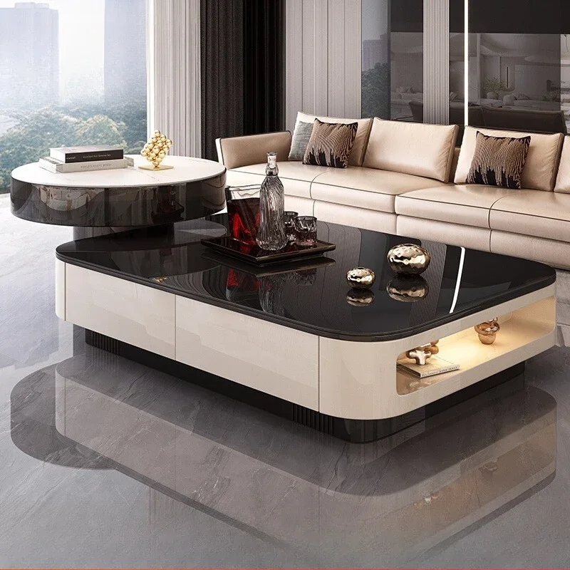 

ls 27Coffee table 2025 new black and white high-end living room home modern simple retractable rock table high and low combinati