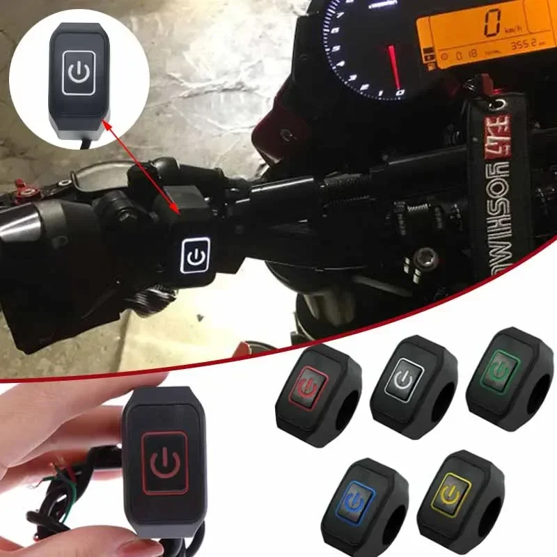 22MM Motorcycle Switch Button Handlebar Mount Waterproof Modified Switch Headlight Horn Control ON/OFF with LED Display Lamp