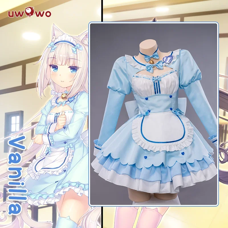 In stock uwowo vanilla cosplay game nekopara Vol.4 Chocola & Vanilla cosplay maid dress cute blue for women Girl Costumes