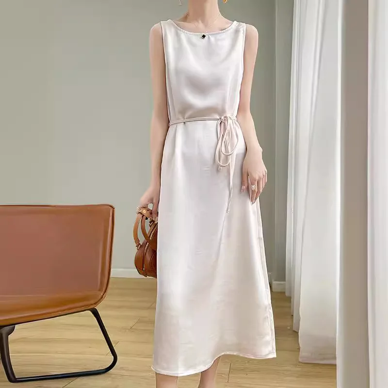 

Acetate Satin off-Neck Sling Dress Women's Summer New Temperament Overknee Inner Match Mid-Length Bottoming Skirt