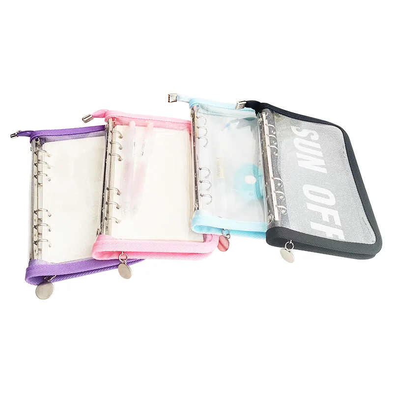 A6 Black Cute Zip Bag Transparent Loose Leaf Binder Notebook Inner Core Cover Note Book Planner Office Stationery