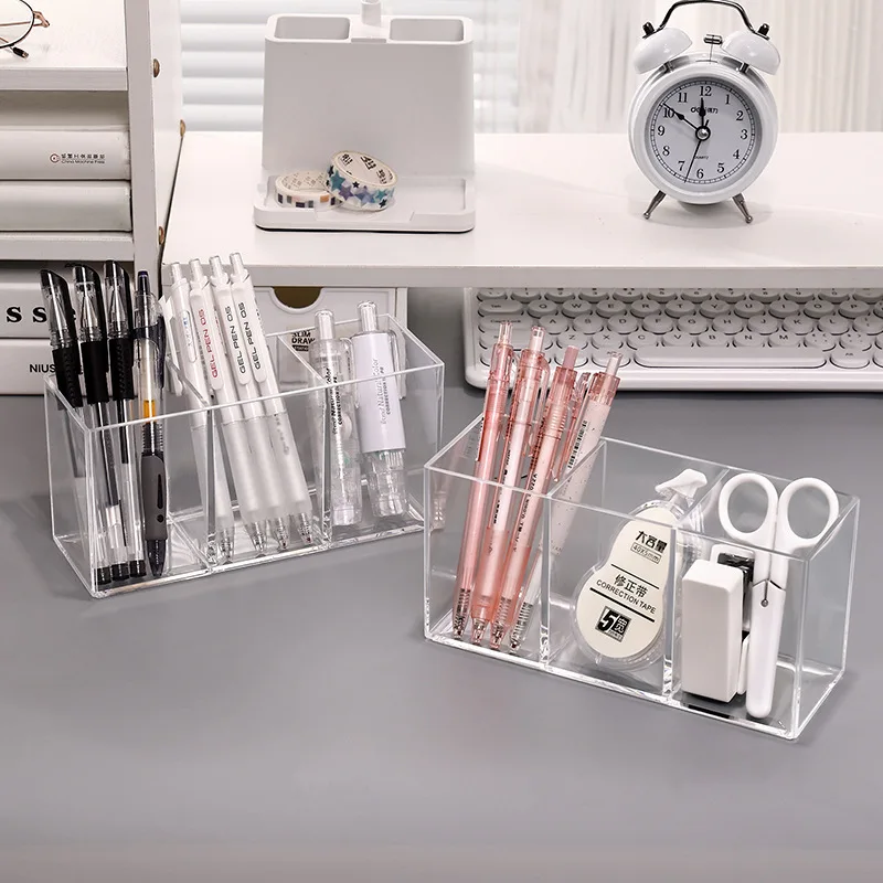 Boîte de rangement transparente multifonctionnelle pour papeterie, organiseur de pinceaux de maquillage, tube de tri pour rouges à lèvres, pour l'organisation du bureau