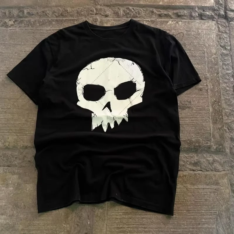 

Summer Skull Graphic T-Shirt Men Women Hip Hop Retro Cotton Oversized Short Sleeve Y2K Harajuku Punk Streetwear
