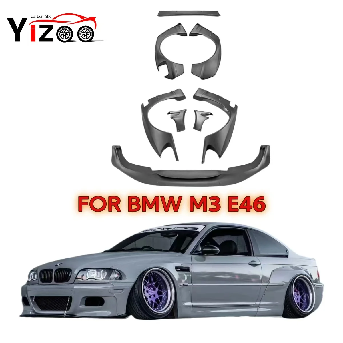 

Car Wide Body Kit Accessories For BMW E46 FRP Fiber Glass Bodykit Cover Front Lip Rear Fender Trunk Spoiler Rocket Bunny Pa