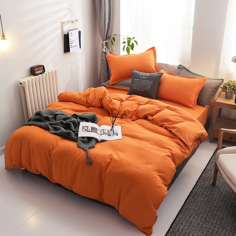 Autumn/Winter 3/4 Piece Orange Solid Color Bedding Set,bedroom Bed Sheet Duvet Cover Pillowcase Bed Set,bed Cover Set