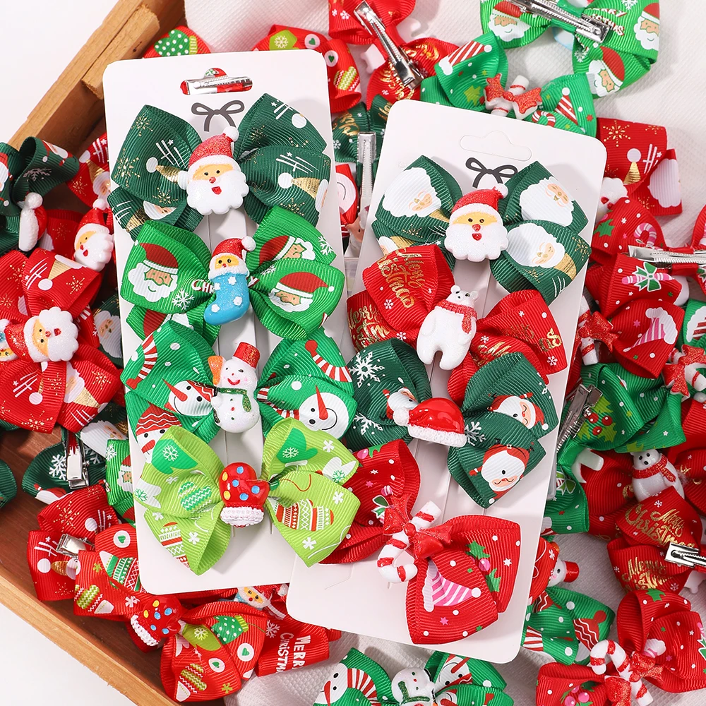 

4pcs Christmas styleKids Hair clips Ribbon Bows Hairpin Christmas Party Children's Bangs Headdress Hair Accessories wholesale