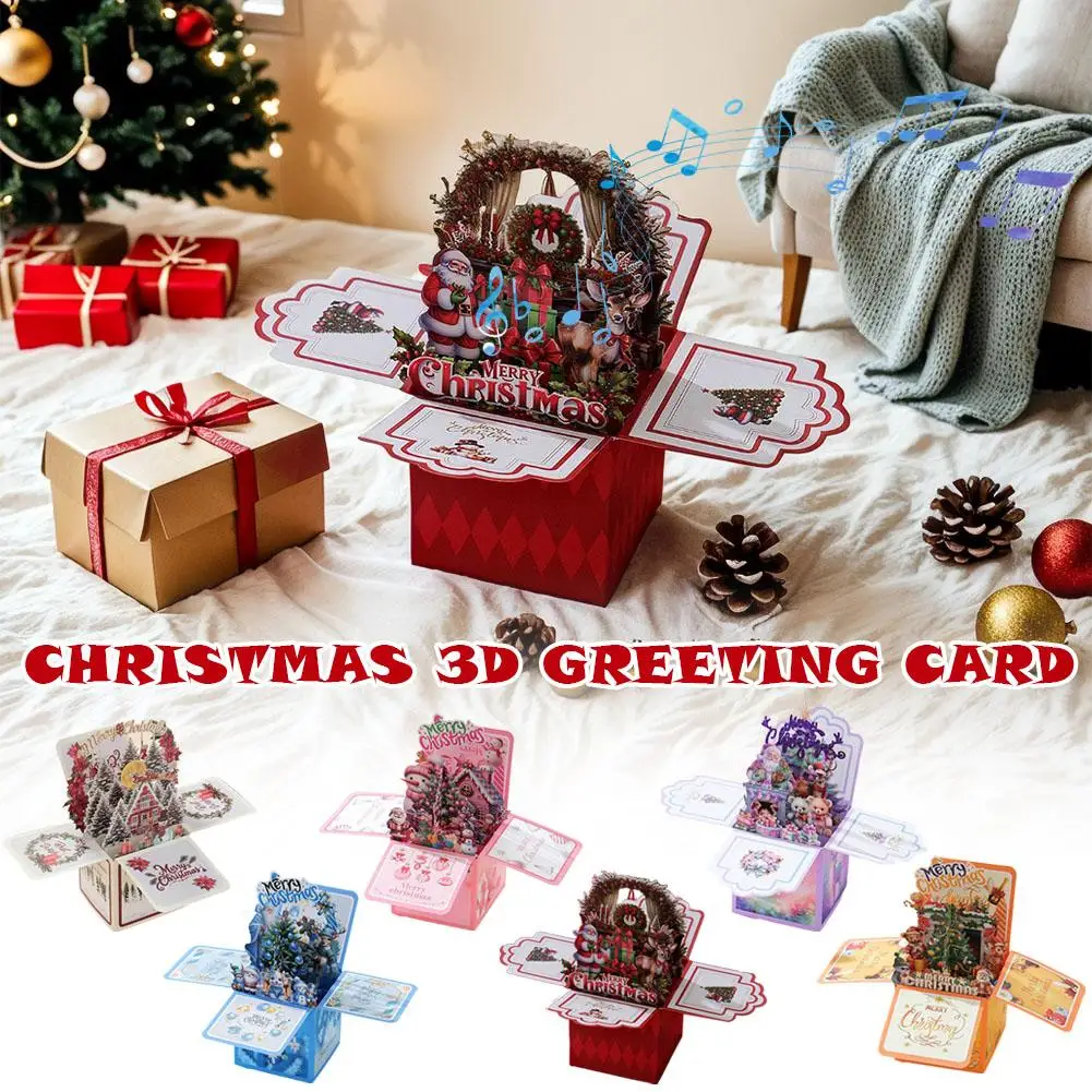 1 قطعة بطاقات المعايدة حفلة عيد الميلاد ثلاثية الأبعاد سانتا كلوز تحية 2026 حتى سنة بطاقات مغلف بطاقات عيد الميلاد مع مرح جديد Q5Y3 #3