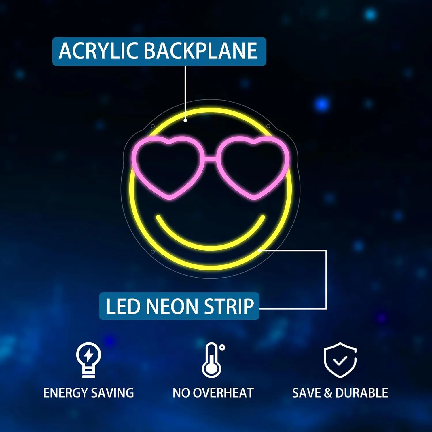  Smile Face LED Neon Sign USB Dimmable Neon Light Sign for Gameroom Bedroom Bar Livingroom Birthday Party Gift Wall Decor