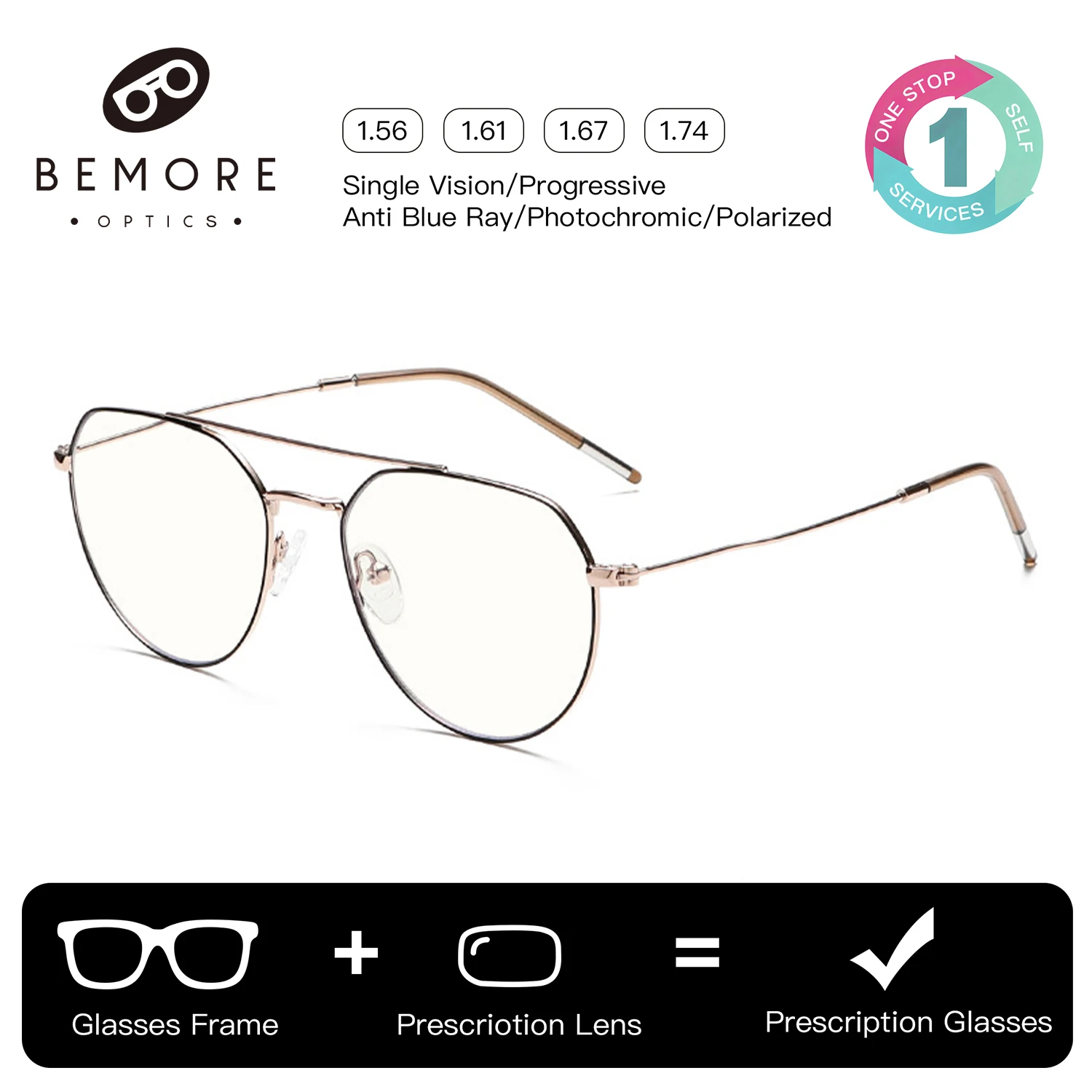 BEMORE Pilot Alloy Prescription Glasses Men Photochromic Anti Blue Light Graduated Presbyopic Optical Lenses Eyewear