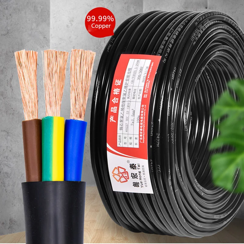 

5 Meters RVV 2 Cores 3 Cores 4 Cores Power Connection Control Cable Copper Core Electrical Wires