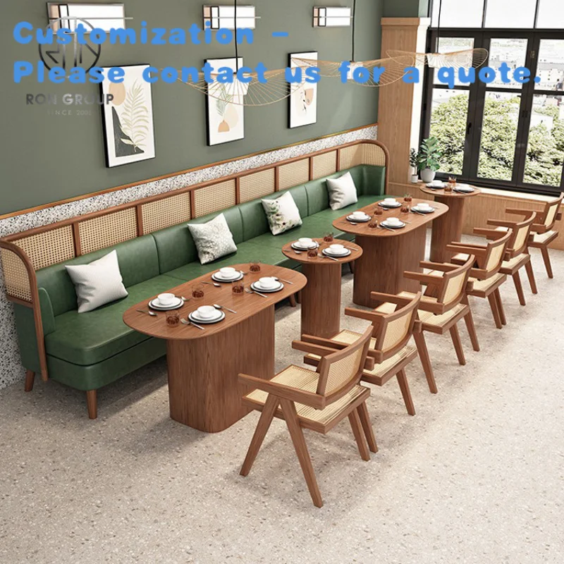 

custom.Modern Luxury Leather Wood Restaurant Furniture Set Comfortable Pizza & Coffee Tea Shop Sofa Booth Seating Table