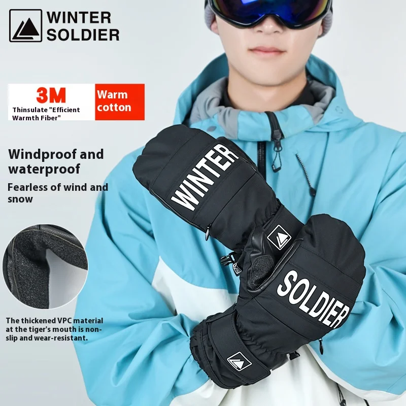 Winter Ski Gloves Built-In Wrist Guard Wear-Resistant Waterproof Windproof Warm for Running Hiking Snowboarding Snowmobiling