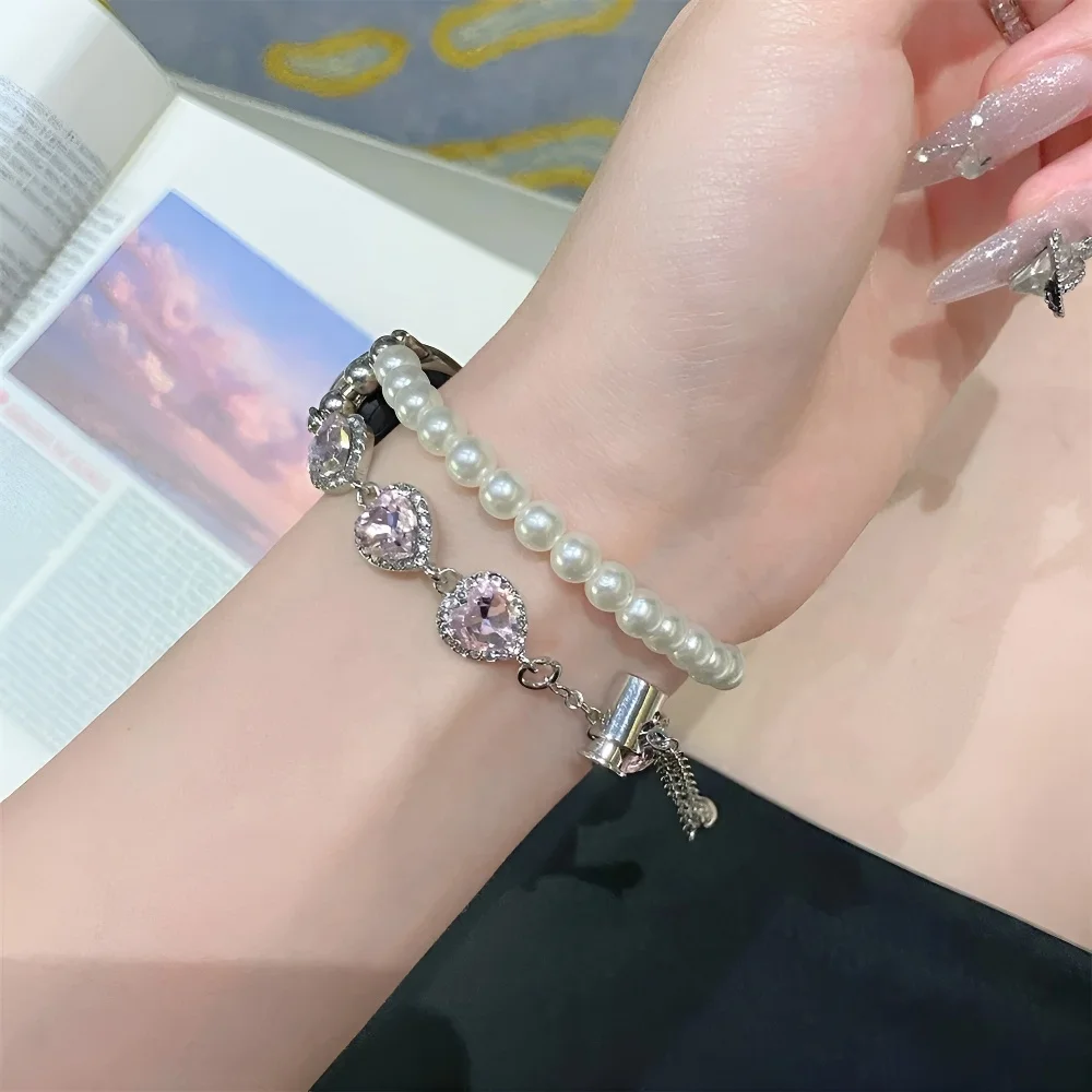 الحب القلب اللؤلؤ حزام ل Mi الفرقة 9/8 Smartwtach معصمه ل Redmi ساعة 5/4 سوار مجوهرات معدني لهواوي الفرقة 10/9/8