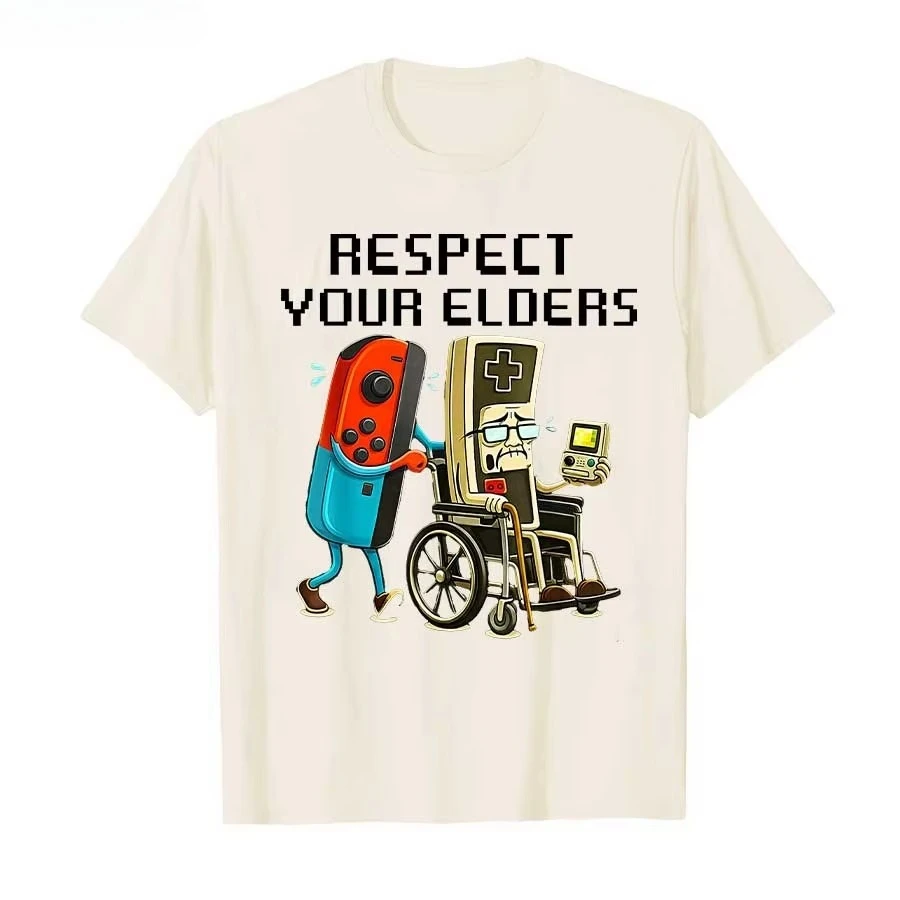 Respect Your Elders Gaming Control Retro Funny Gamer T-shirt For Men WomenT Shirts Short Sleeve Tops P701