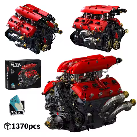 Mechanical Engine Building Blocks 1370pcs V8 Turbo Motorized Model Creative 3D Decoration Best Christmas Gift Idea