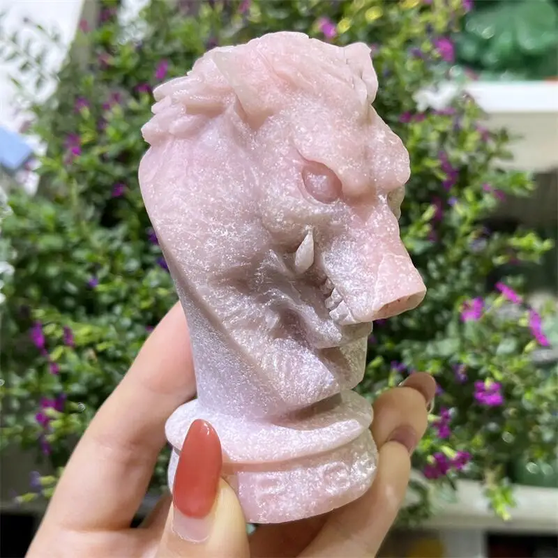 Natural Pink Opal Boar Room Decoration Healing Crystal Animal Figurine Reiki Carved Stones Gift 1PCS
