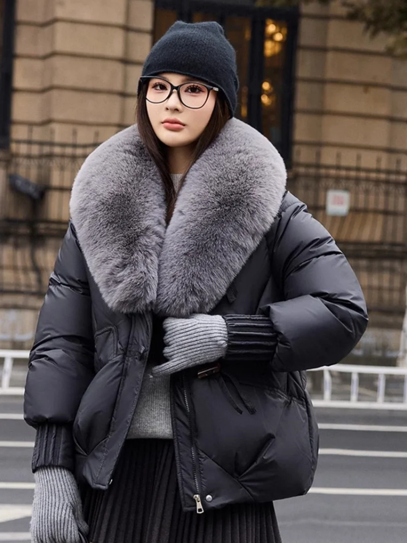

Big Fur Collar Horn Buckle Warm Cotton Jacket For Women Winter New Short Large Size Trendy Outerwear Fashion Parka W818