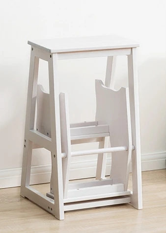 Storable Three-step Landing Stool Dual-purpose Ladder Chair Indoor Treads Stairs Sub Solid Wood Folding Ladder Bench