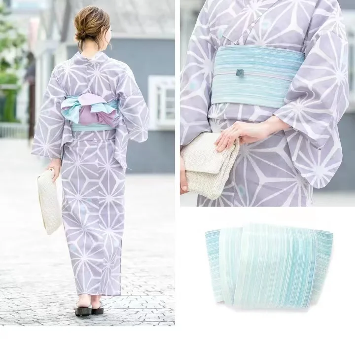 Wide Striped Obi Belt Japanese Kimono Traditional Dress Belt Harajuku Fabric Wide Waist Self-Tie Bandage Dress Belt