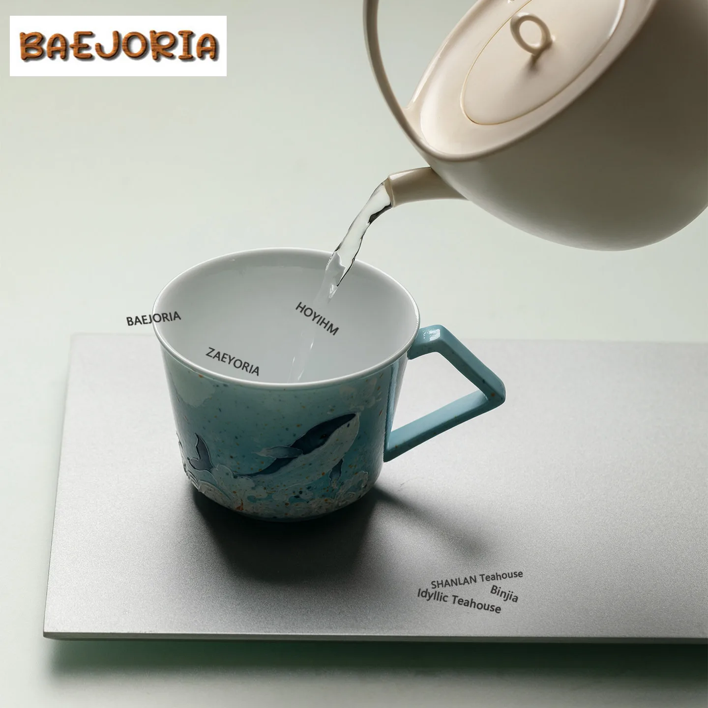 BAEJORIA 310ml Blue Hand-painted Wave Pattern Teacup Creative Tea Bowl Jug Tea-tasting Personal Cup Chazhan Master Cups Cafes