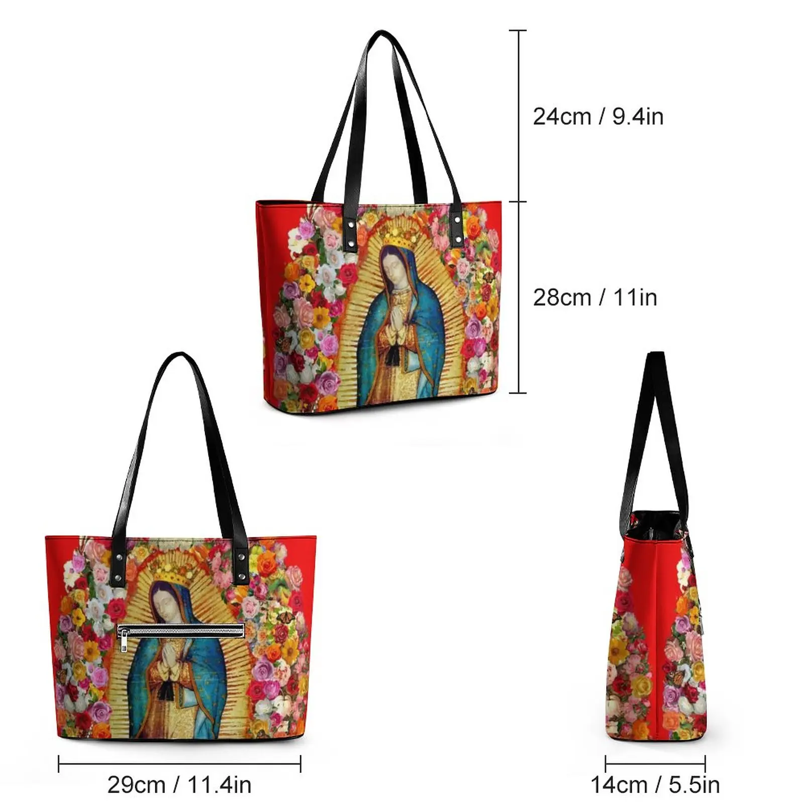 Mexican Virgin Mary Handbags Our Lady of Guadalupe PU Leather Shoulder Bag Lady Outdoor Designer Tote Bag Aesthetic Shopper Bags