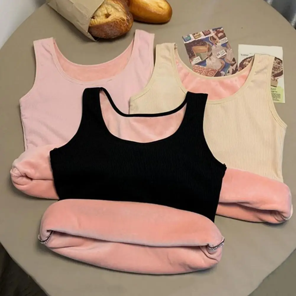 Winter Velvet Padded Vest Women Solid Color Slim Spaghetti Thermal Underwear Camisole Keep Warm Sling Vest Shaping Tops