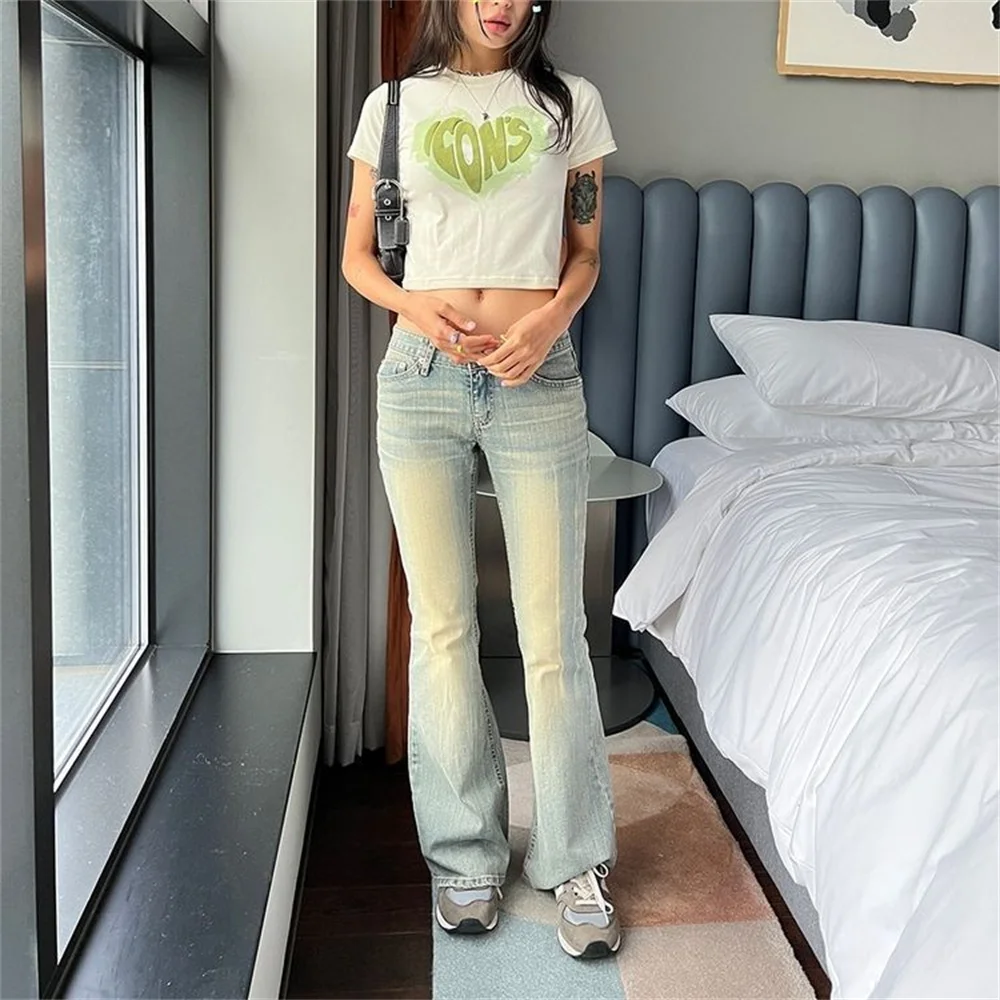 Benuynffy Button Fly Jeans svasati con orlo grezzo da donna autunno moda donna pantaloni in Denim Jean Femme Jeans Slim a vita alta a figura intera