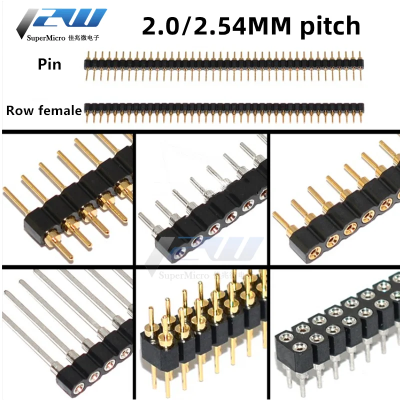 5 adet yuvarlak delik Pin başlığı 2.0MM/2.54MM Pitch sıra dişi/erkek, tek sıra 1x40P satır 2x40P çift sıra Pin yuvarlak Pin altın kaplama