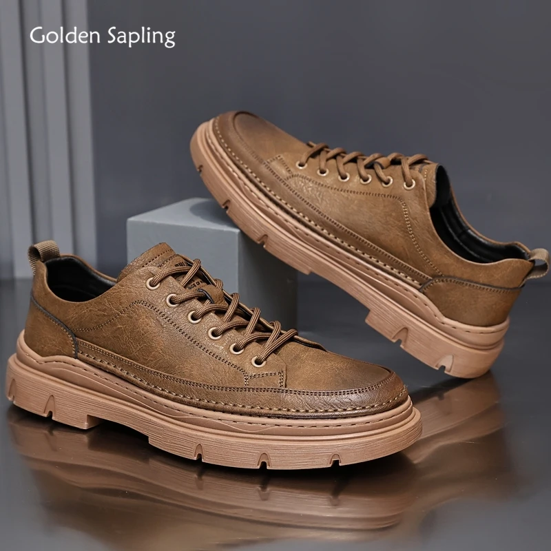 

Golden Sapling Men Thick Soled Flats Basic Leahter Casual Shoes Male Retro Daily Sports Loafers Classics Driving Footwear Man