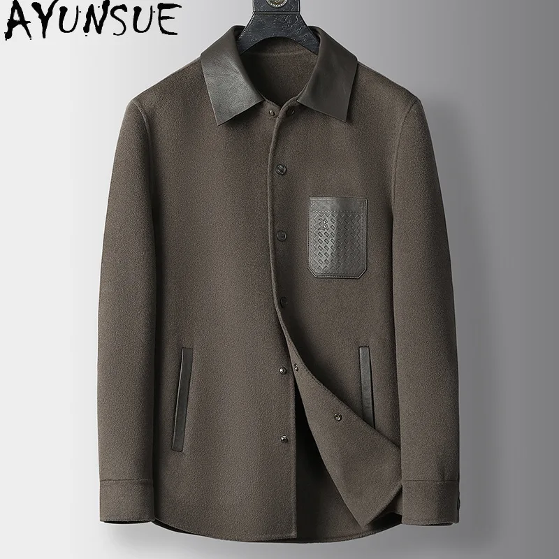 

AYUNSUE 100% Sheep Wool Jacket Men Winter Clothes 2025 Double-sided Woolen Coat Male Goose Down Vest Sheepskin Collar Пальто