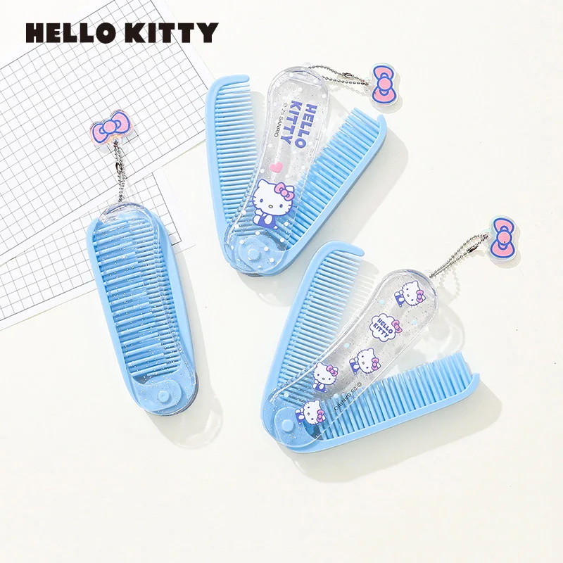 Genuine Hello Kitty Folding Hair Comb Sanrio Cute Kt Cat Mini Travel Pocket Comb Anti-Static Hairbrush For Daily & On-The-Go Use