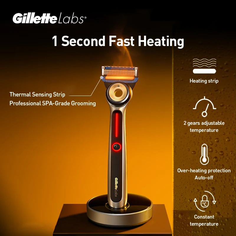 Gillette Labs Heated Razor , Gillette Men's Razor , Heated shaver, wireless charging base, 5-layer shaver blades