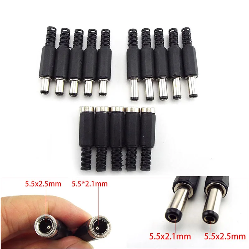 5pcs DC Female Power supply Plug Connectors 5.5mm x 2.1mm 5.5x2.5mm Male Jack Socket Repairs Adapter DIY projects Wire