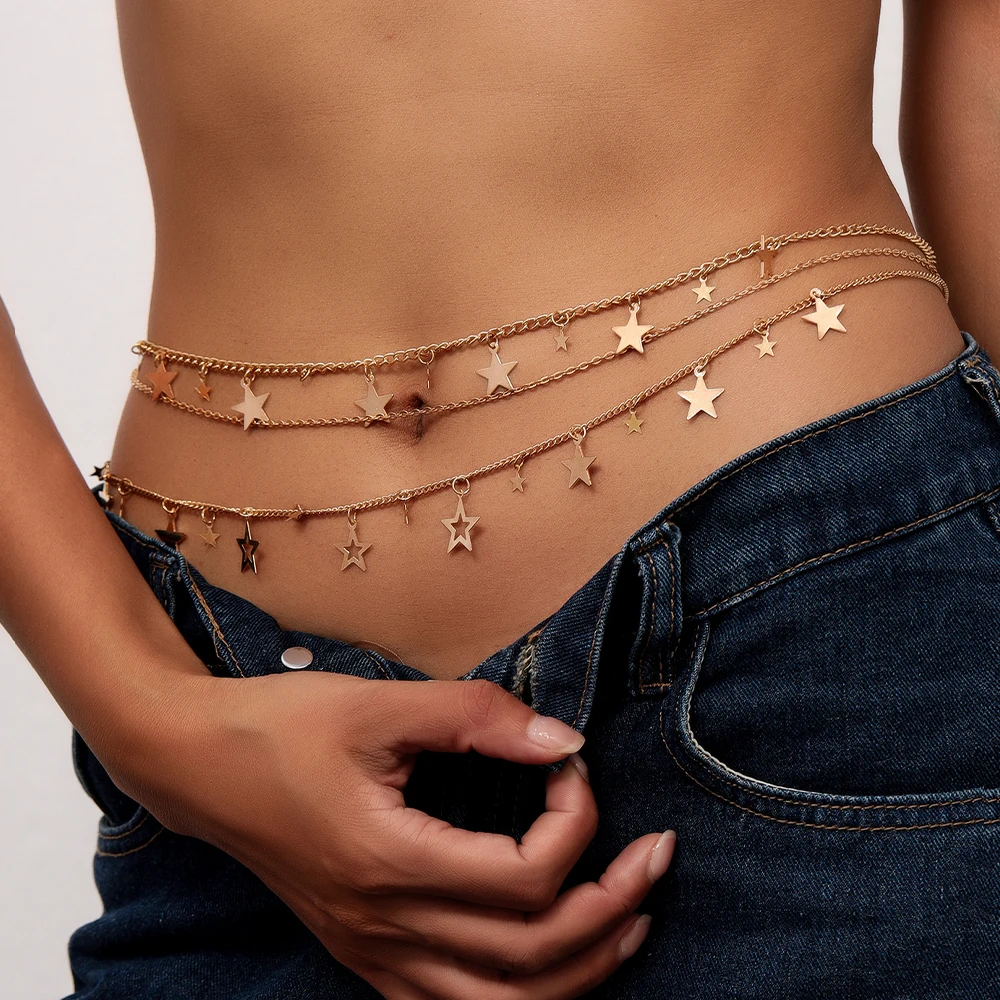 

Aihua Boho Multi Layer Stars Waist Belly Chain for Women Summer Beach Bikinis Simple Body Chain Jewelry Accessories