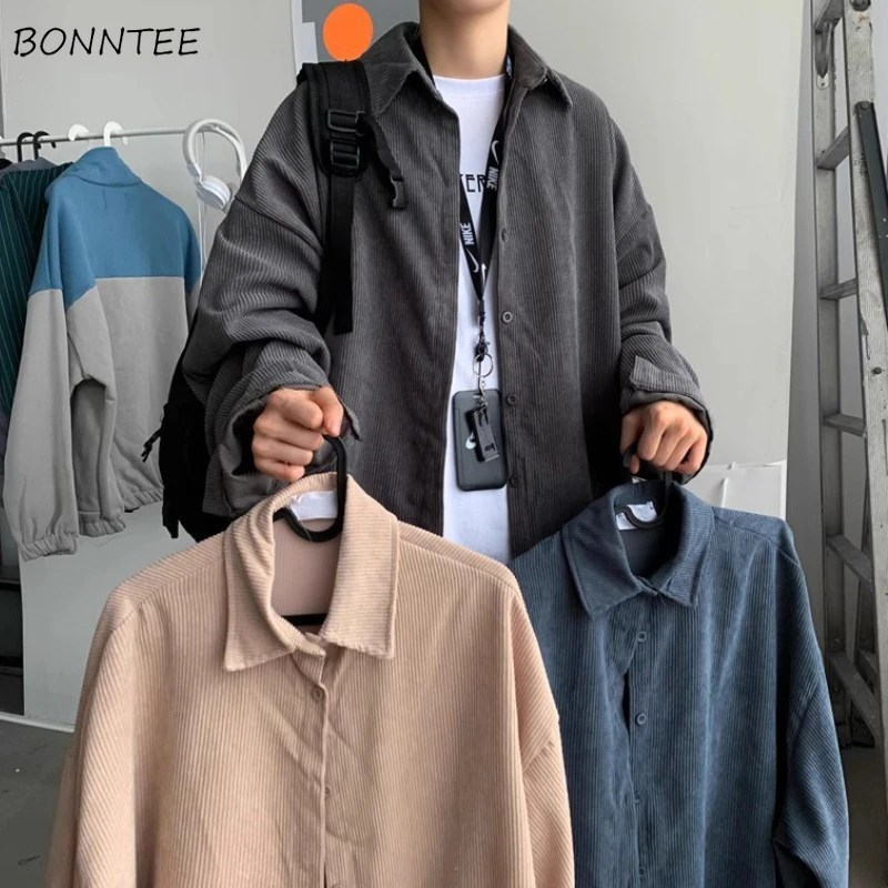 

Вельветовые рубашки для мужчин, винтажные уютные топы с длинными рукавами, мешковатые красивые подростковые повседневные Harajuku, индивидуальные осенние модные Ulzzang