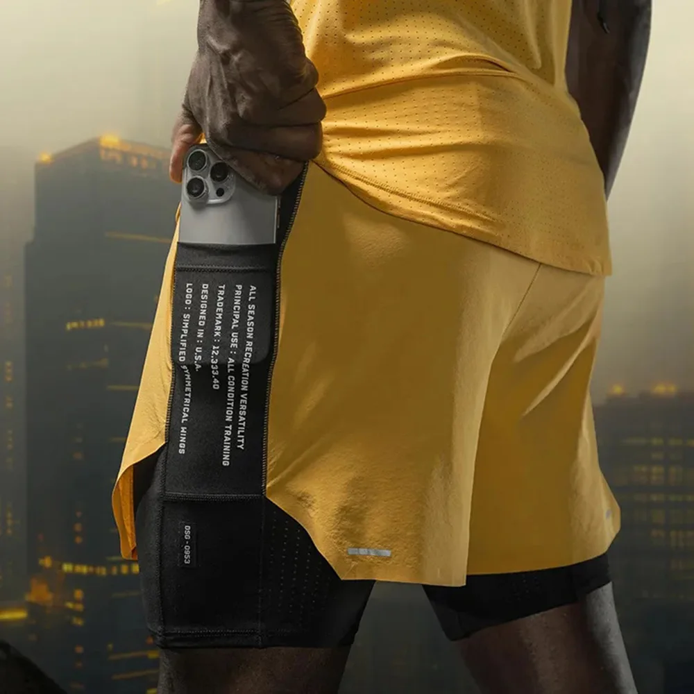 Mens Shorts Sports Gym Running Tights Fake Two-Piece Trend Side Pockets Outdoor Summer Training Breathable Shorts Men's Clothing