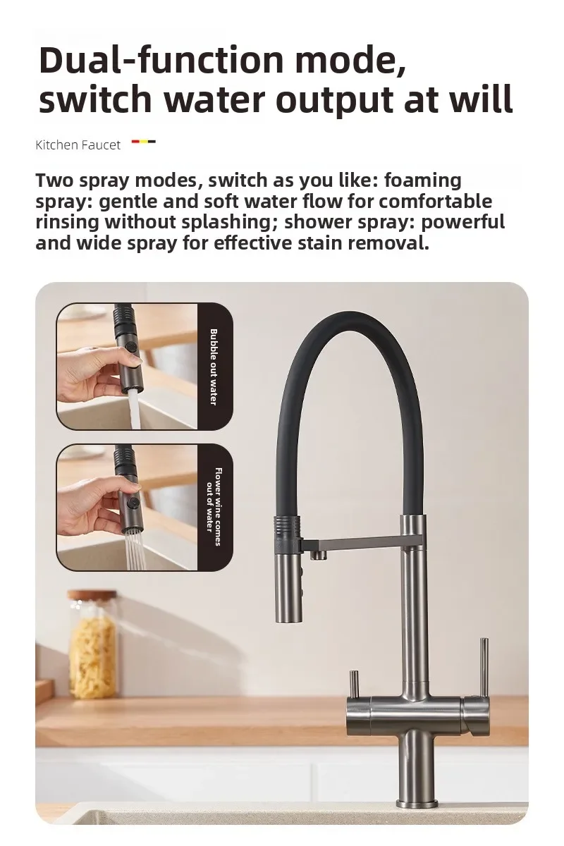 All-copper three-in-one water purification kitchen faucet washing basin sink hot and cold rotating pure water magnetic silicone