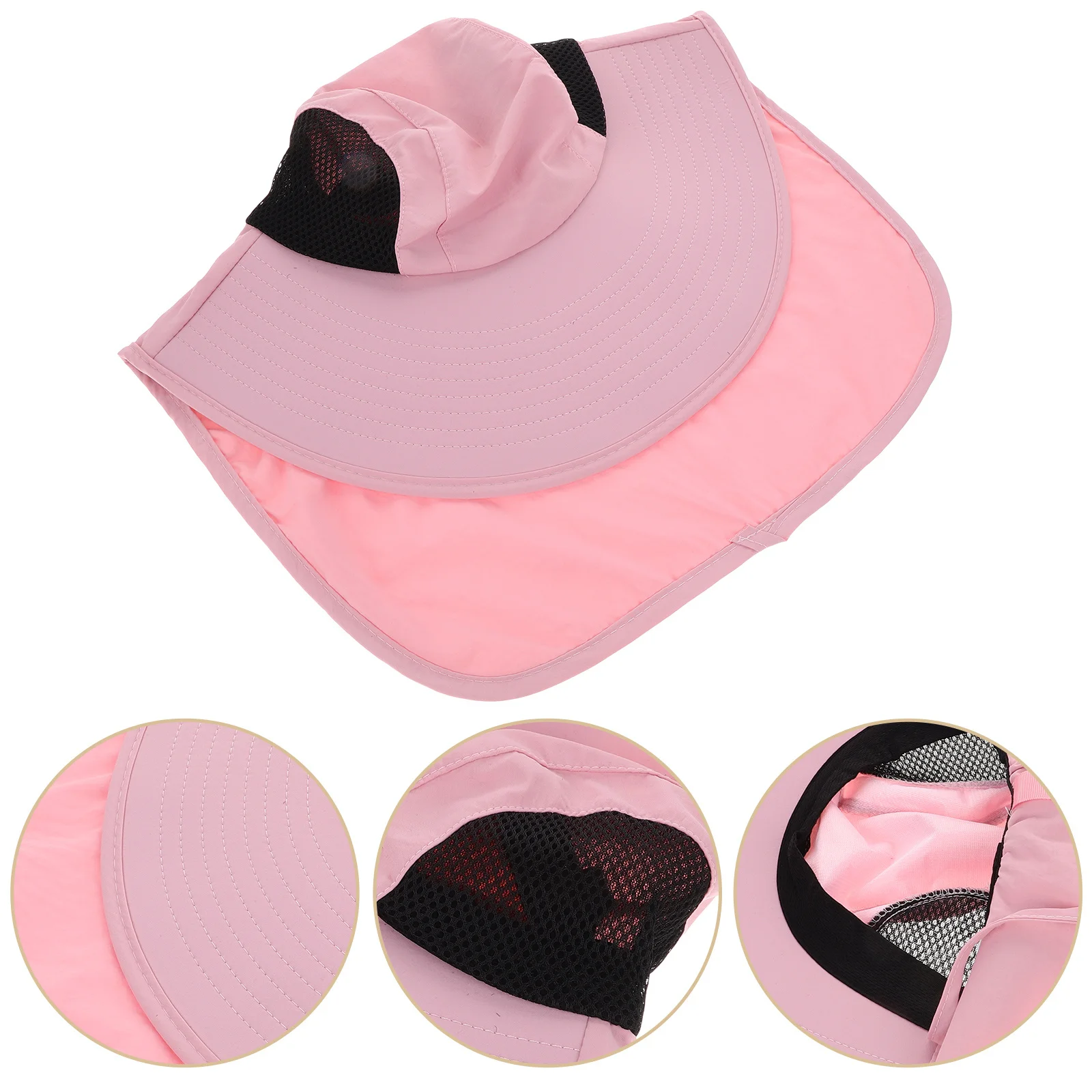 

Wide Brim Pink Sunshade Hat Breathable Mesh Shawl Style Outdoor Hiking Fishing Camping Sunscreen Sun Protection Hat Women