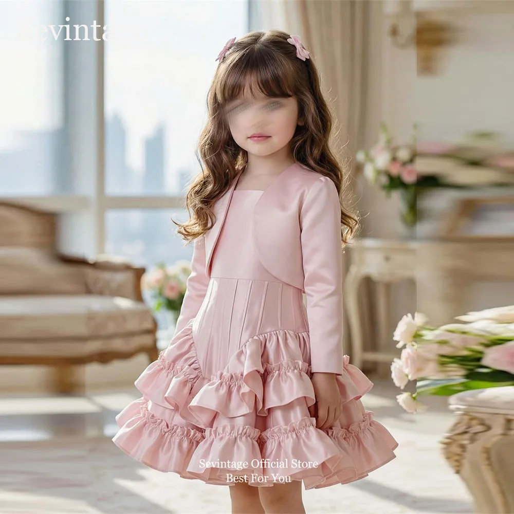 sevintage-elegant-pink-satin-flower-girl-dresses-with-jacket-a-line-dubai-birthday-dress-for-girl-formal-evening-dresses-custom