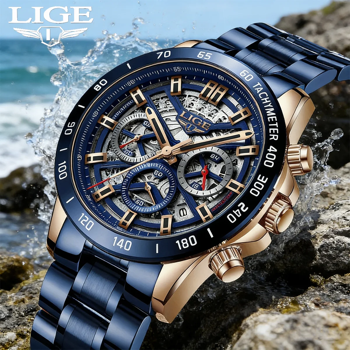 Reloj LIGE 2026 Nuevo para Hombre, Marca de Lujo, Diseño Hueco, Resistente al Agua, Deportivo, Cronógrafo de Cuarzo, Reloj de Pulsera Masculino
