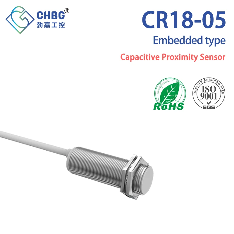 CHBG M18 Capacitive Proximity Sensor NPN PNP AC NO NC Embedded 5mm Detects Conductors Dielectrics with 2M Flexible Cable